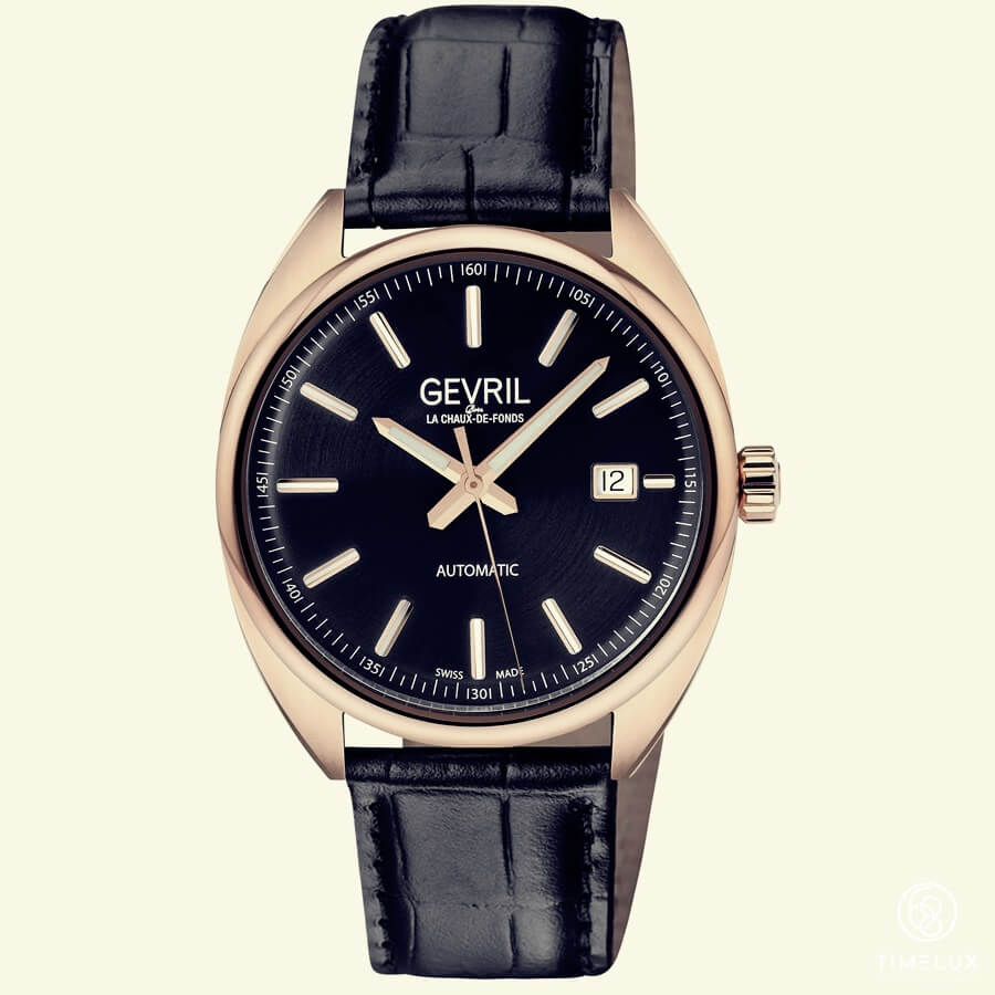Gevril Automatic Black Leather Strap Watch