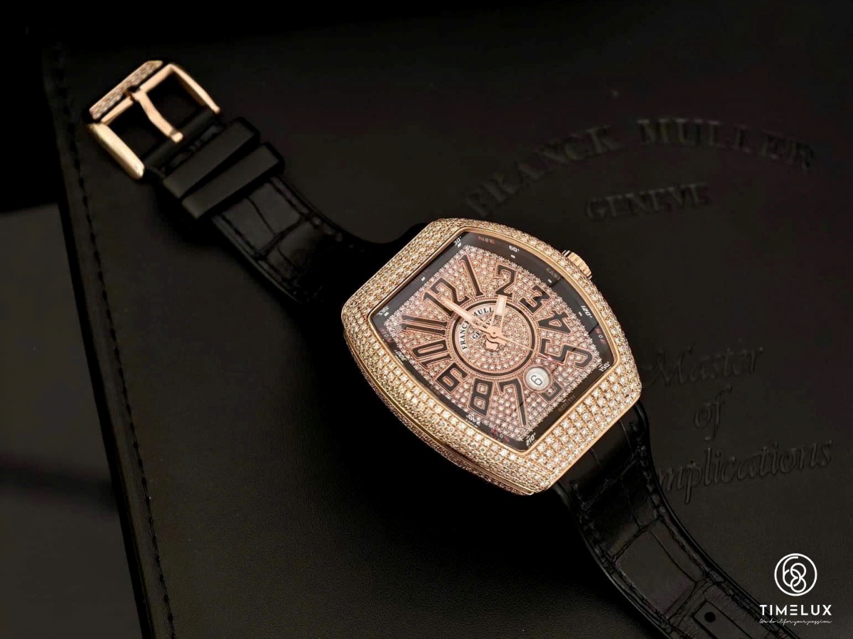 Franck Muller V41 Au750 Rose Gold Pave Full Diamond Custom Dial Automatic Size 41mm Fullset
