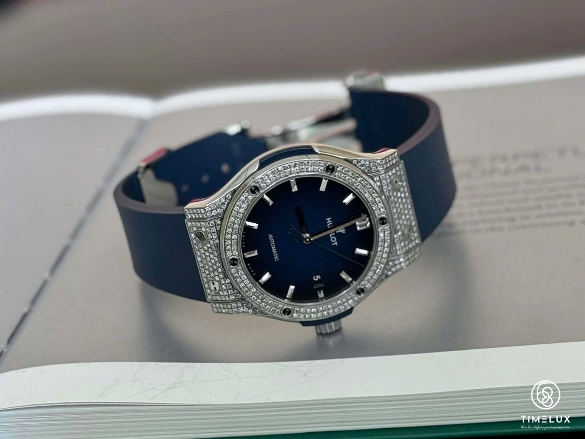 HUB Classic Fusion NavyBlue Dial Custom Pave Full Diamond 42mm