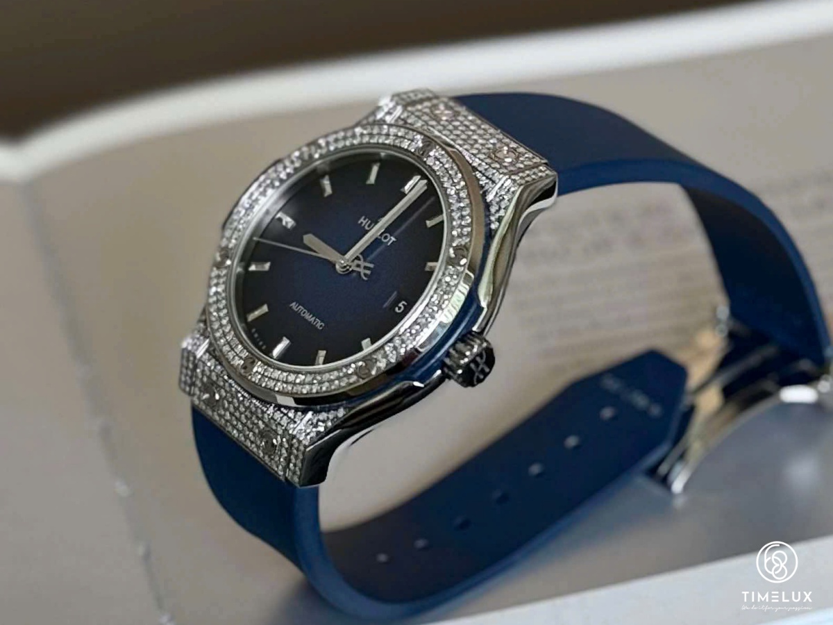 HUB Classic Fusion NavyBlue Dial Custom Pave Full Diamond 42mm 