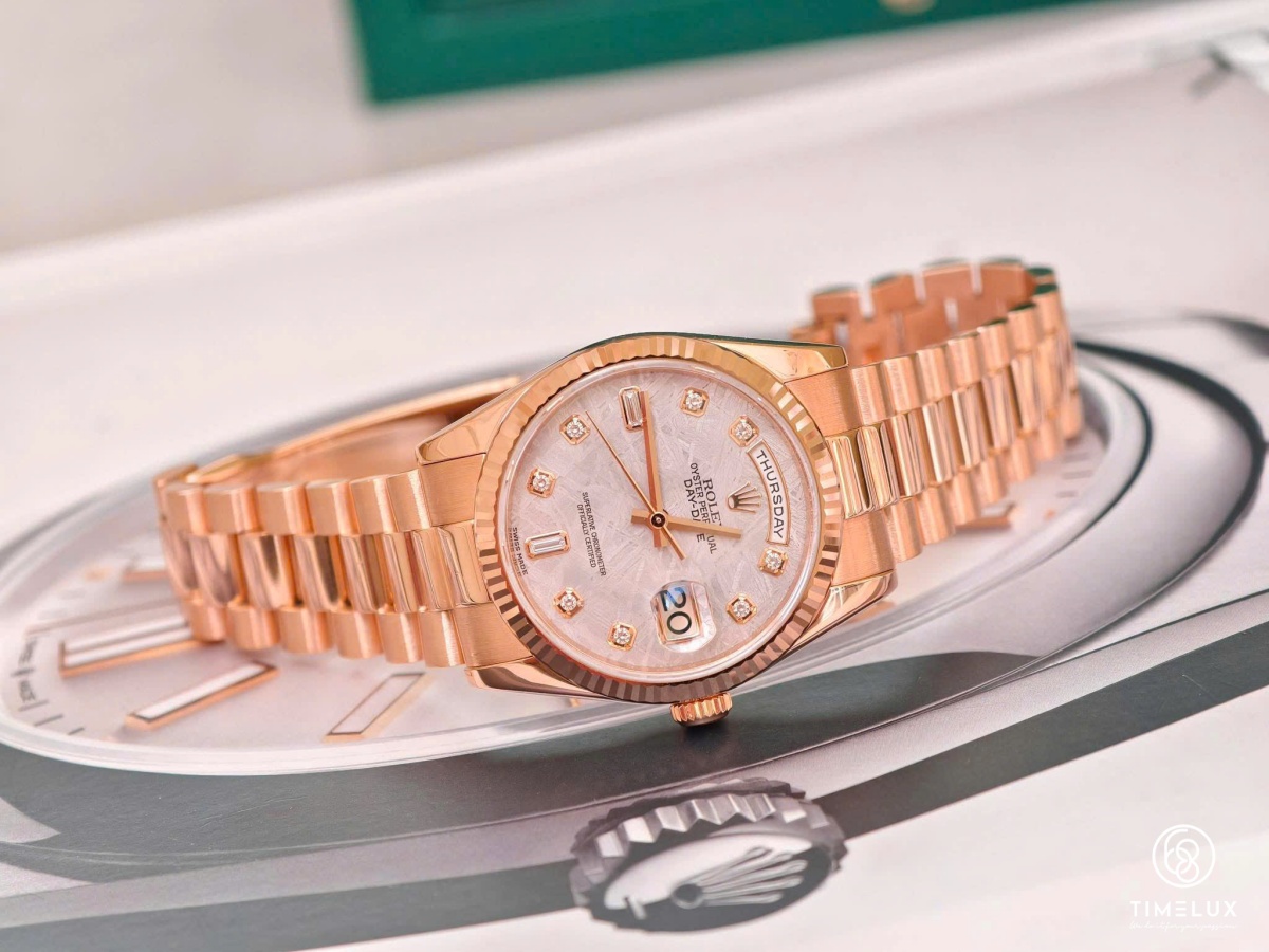 Rolex 118235 Day-Date Pink mặt Thiên Thạch Au750 Rose Gold 36mm