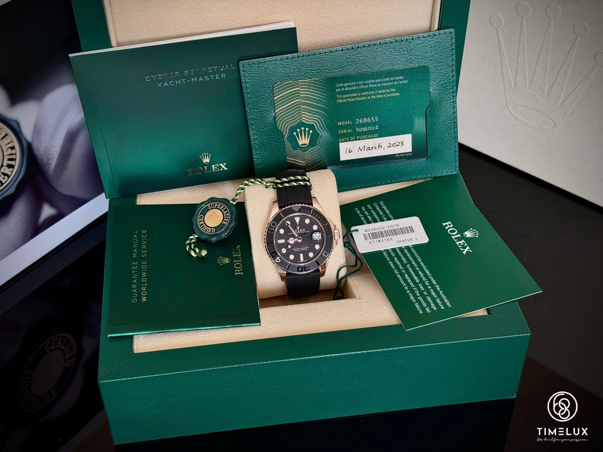 Rolex Yacht-Master 268655 37mm Au750 Everose Mặt Đen Dây Oysterflex