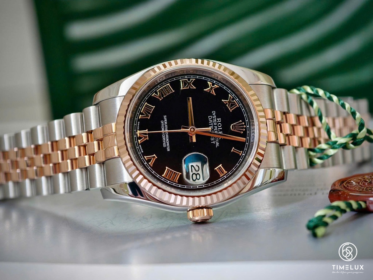 Rolex Datejust 116231 Black Roman RoseGold/Steel 36mm Fullset