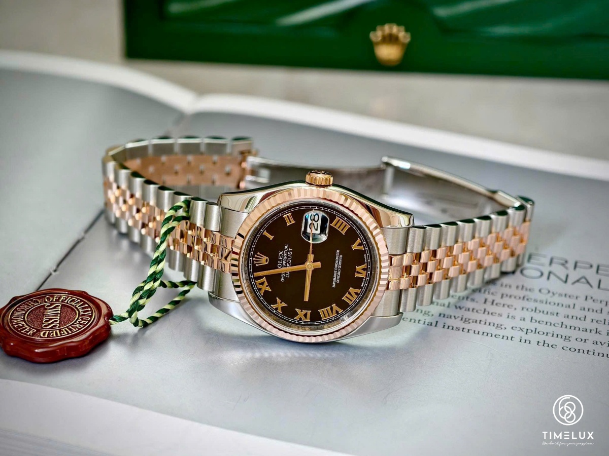 Rolex Datejust 116231 Black Roman RoseGold/Steel 36mm Fullset