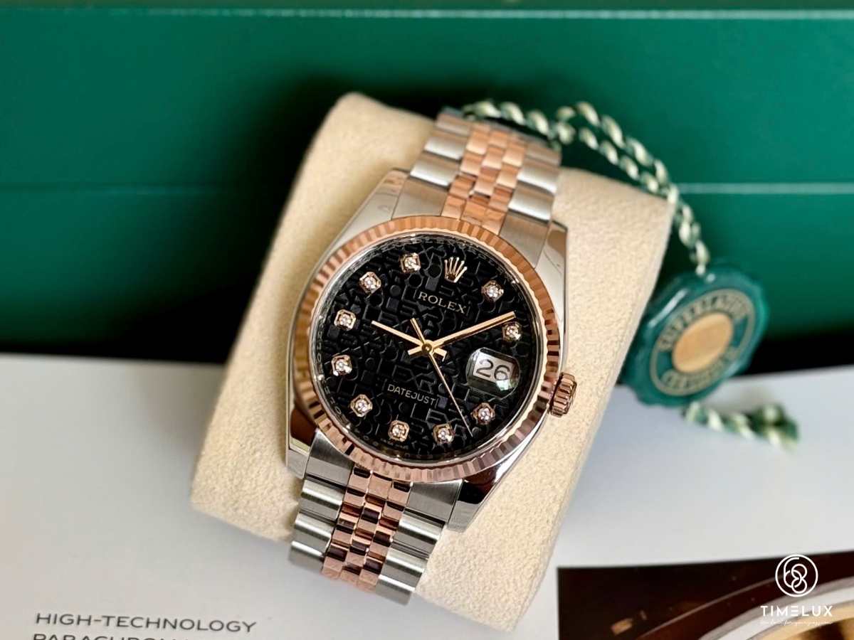 Rolex Datejust 116231 mặt vi tính đen 36mm vàng hồng thép