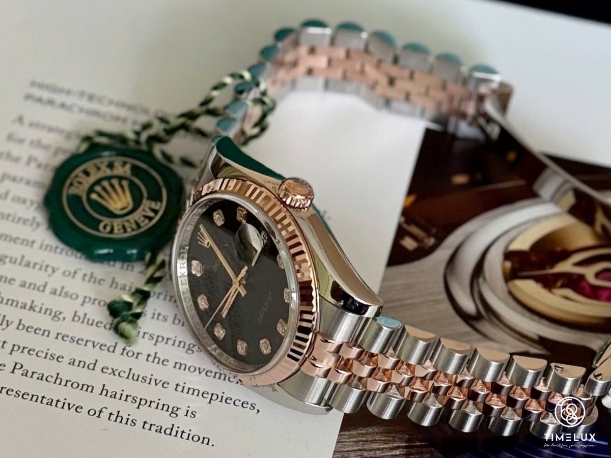 Rolex Datejust 116231 mặt vi tính đen 36mm vàng hồng thép
