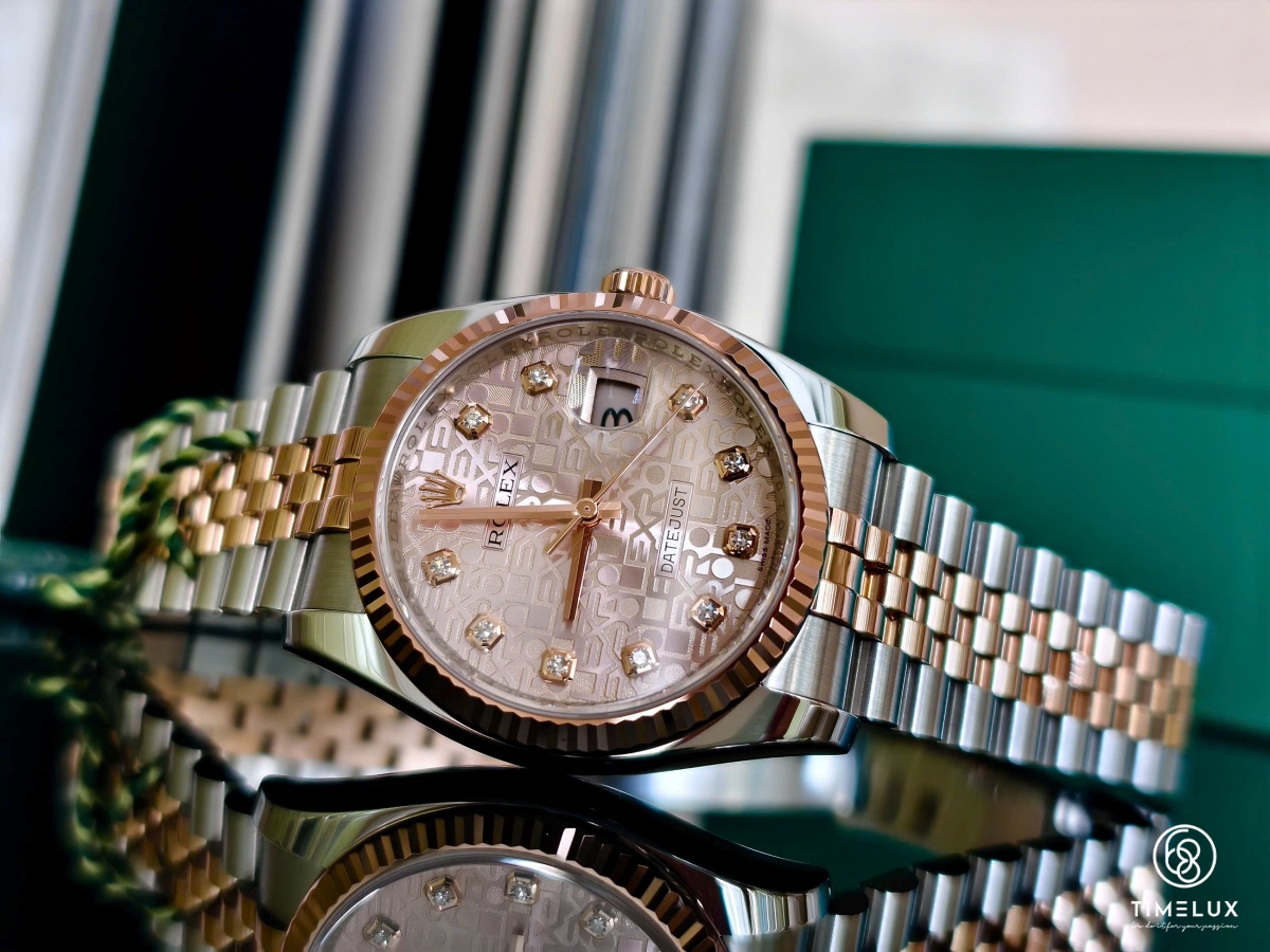 Rolex Datejust 116231 mặt vi tính đen 36mm vàng hồng thép