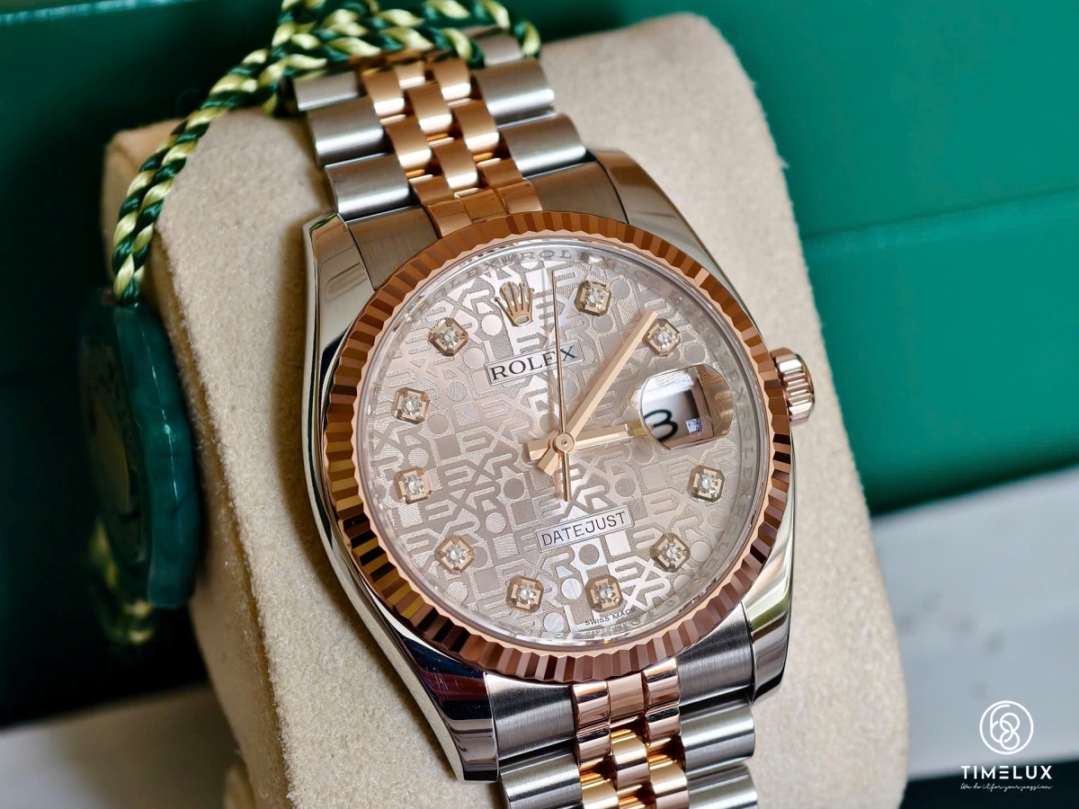 Rolex Datejust 116231 mặt vi tính đen 36mm vàng hồng thép