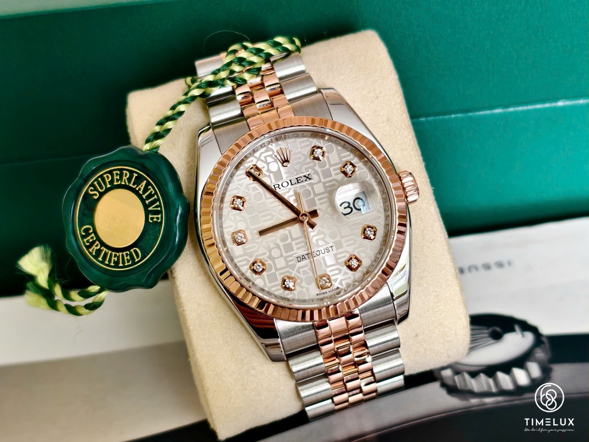 Rolex Datejust 116231 vi tính trắng RoseGold/Steel 36mm Used