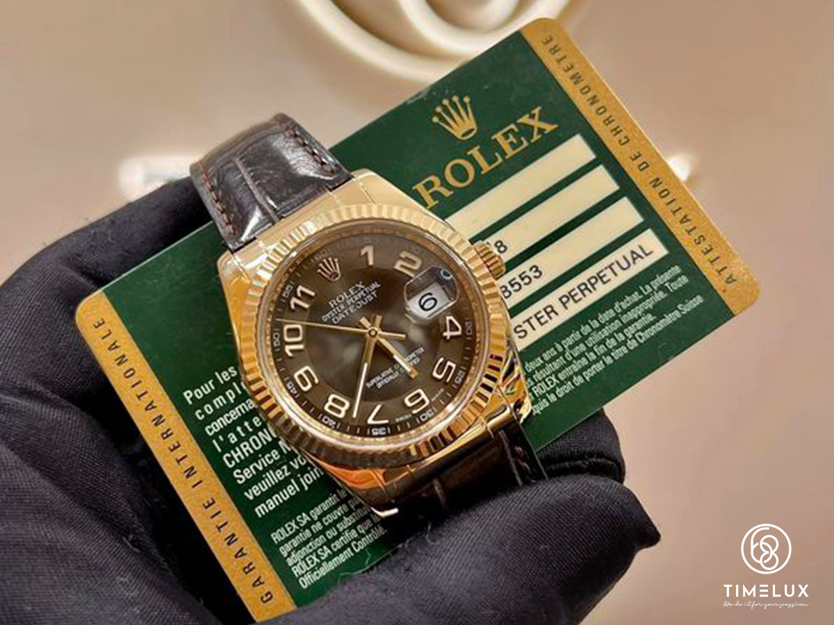 Rolex 116138 Datejust Chocolate Brown Arabic Numerals Dial 18K 750 Gold Automatic 36mm Fullset 