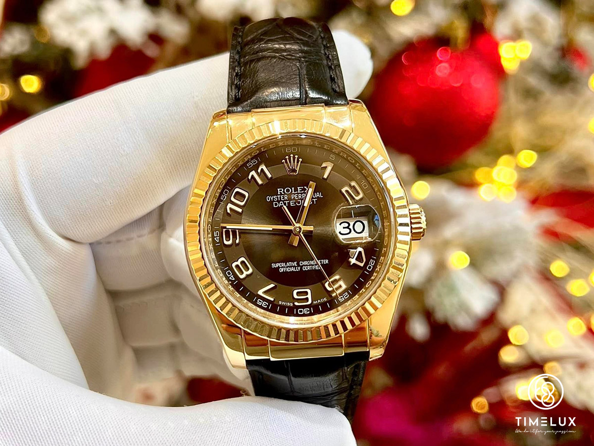 Rolex 116138 Datejust Chocolate Brown Arabic Numerals Dial 18K 750 Gold Automatic 36mm Fullset