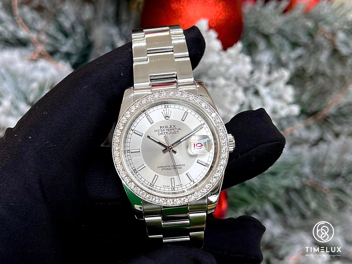 Rolex 116234 Datejust Silver Tuxedo Dial Steel Diamond Bezel 36mm