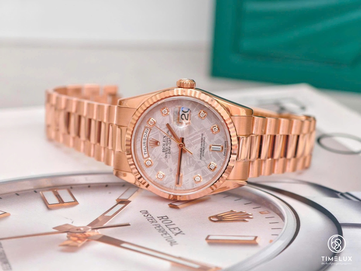 Rolex 118235 Day-Date Pink mặt Thiên Thạch Au750 Rose Gold 36mm