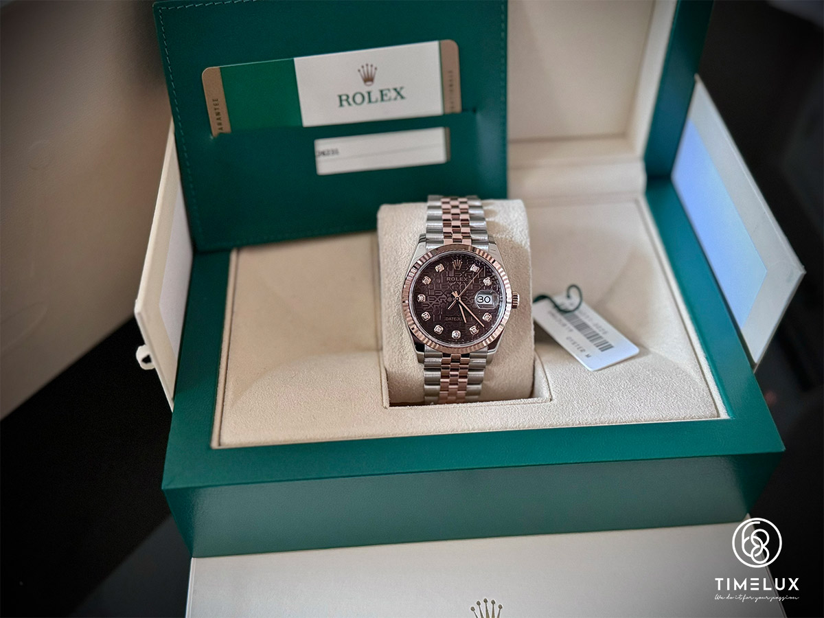 Rolex 126231 vi tính nâu Rose Gold/Steel 36mm