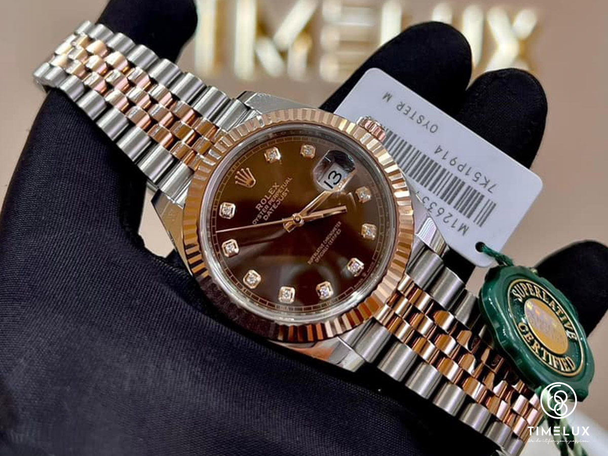 Rolex 126331 Datejust Chocolatw Dial Diamond Demi 18K Rose Gold Automatic Size 41mm Fullset Date 2021