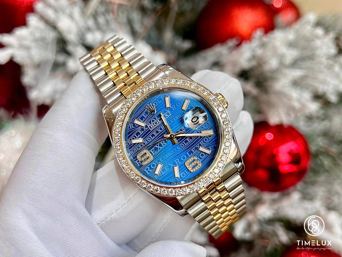 Rolex Datejust 116233 Wave Blue Dial Option Diamond Bezel Gold/Steel Automatic 36mm